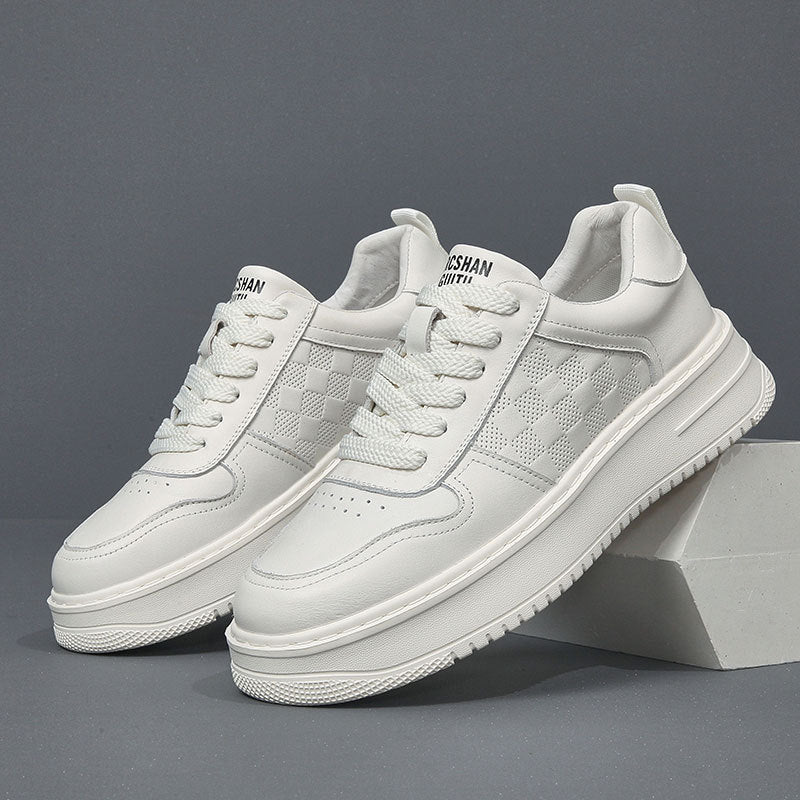 Men's Layer Cowhide White Summer Breathable Versatile Platform Men's Shoes