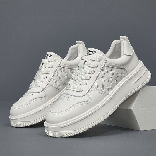Men's Layer Cowhide White Summer Breathable Versatile Platform Men's Shoes