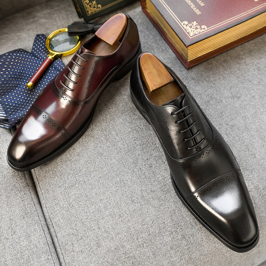 Men's Square Toe Business Formal Wear First Layer Cow Leather Shoes