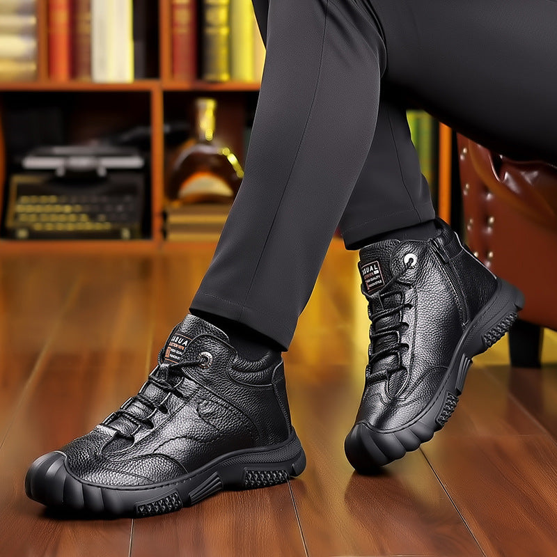 Men's Cotton Winter Warm Front Side Zipper Real Men's Shoes