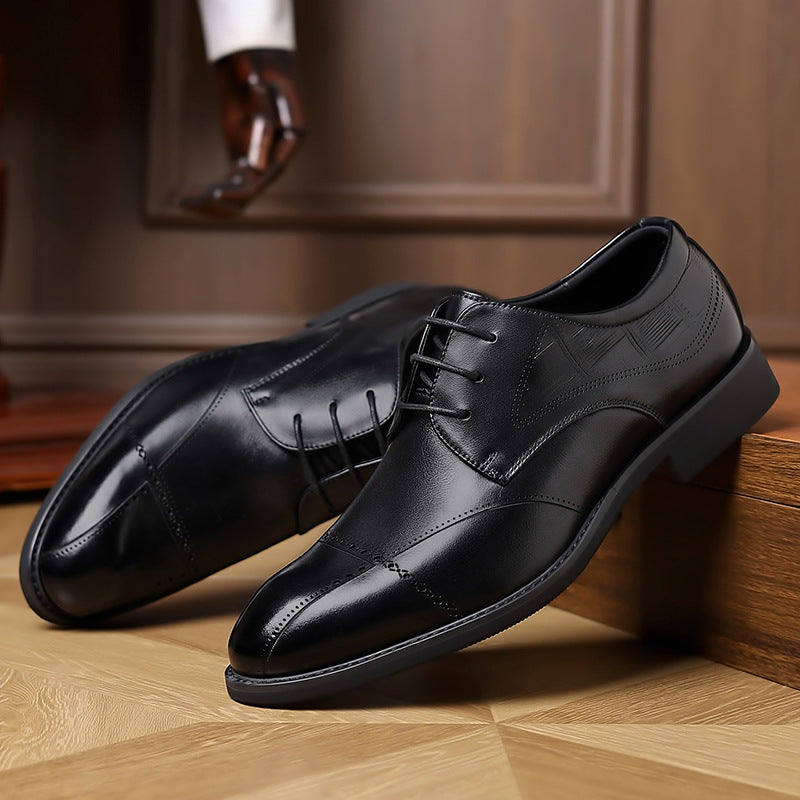 Men's Formal Gentleman British Carved Wedding Suit Men's Business Leather Shoes