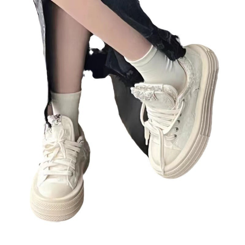 Women's Walking Smiley Face Flower Spring Platform Heightened Canvas Shoes