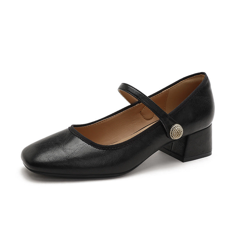 Women's Sheepskin Version French Genuine Mary Jane Retro Word Heels