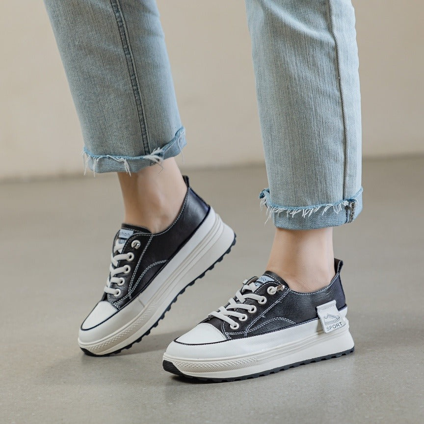 Women's First Layer Cowhide Elastic Band Slip-on Genuine Loafers