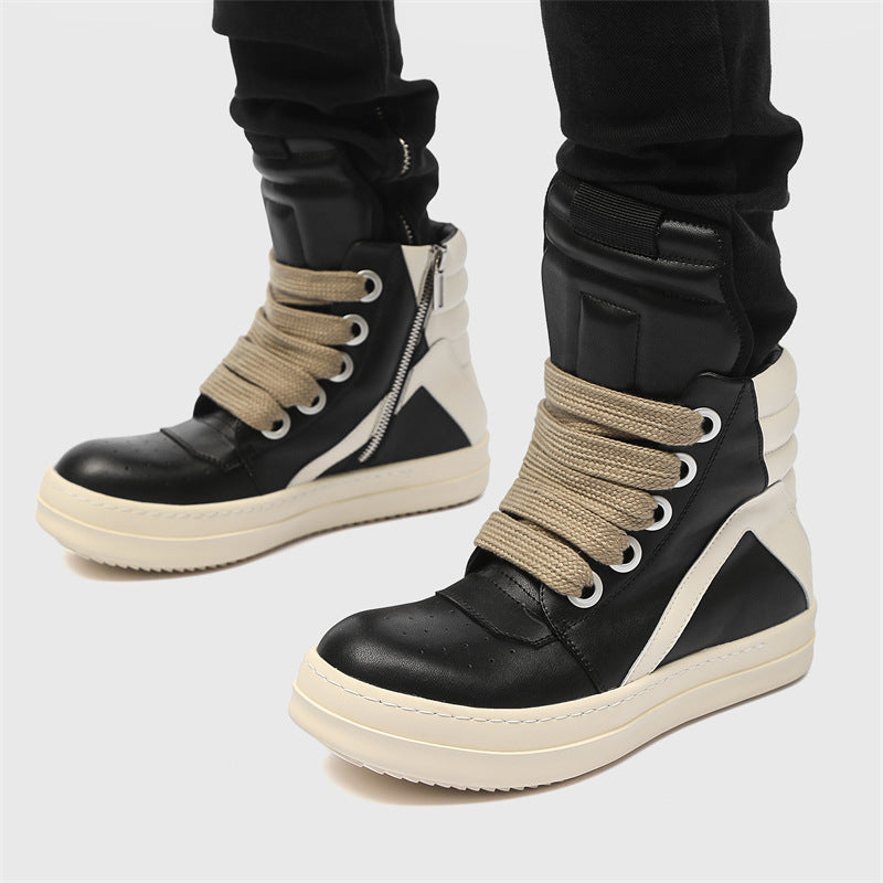 Men's Booties Inverted Triangle Black White Personalized Thick Bottom Hight Increasing Men's Casual Shoes