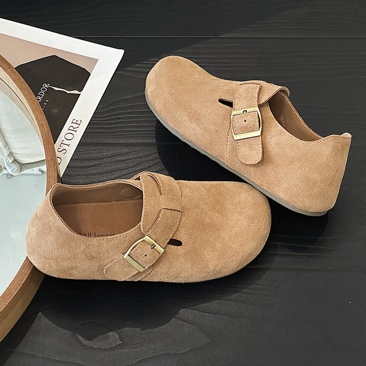 Women's & Men's Cowhide Slip-on Soft Bottom Surface Buckle Casual Shoes