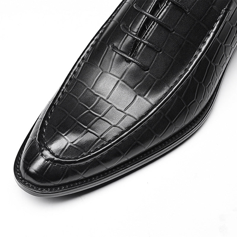 Men's Pointed Stone Embossed Business Formal Wear Leather Shoes