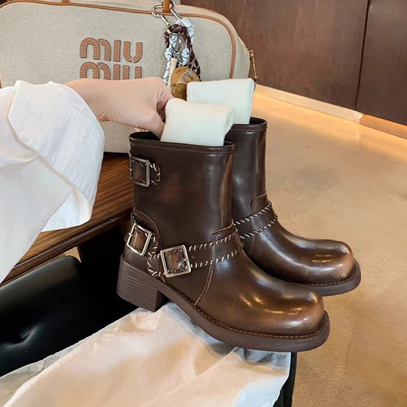 Grape Mom Retro Rub Colored Belt Boots