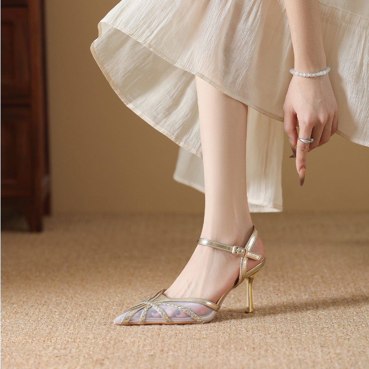Women's Shiny Rhinestone Mesh Breathable Summer Toe Box Sandals