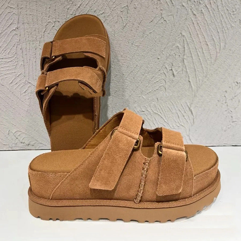 Women's Buckle Genuine Outdoor Height Increasing Open Sandals