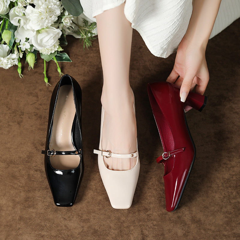 Sexy Sheepskin High Square Toe Elegant Patent Women's Fashion Shoes