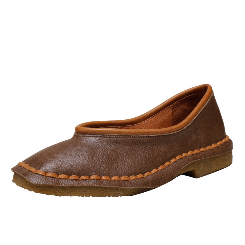 Women's Square Toe Soft Sole Hand Stitching Vintage Casual Shoes