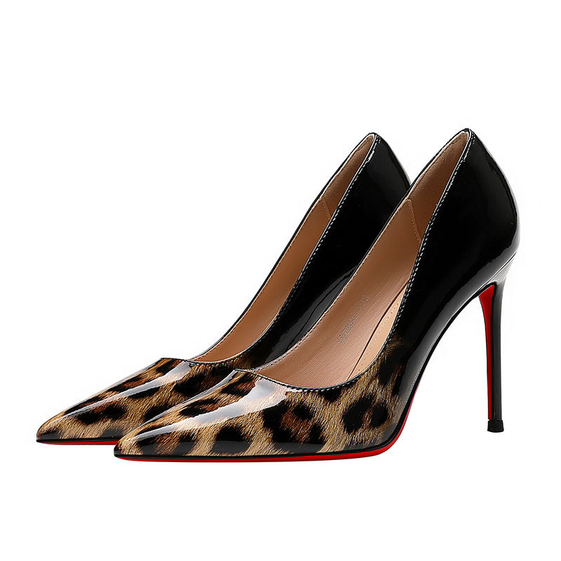 Women's Leopard Print Design Beautiful Dress High-grade Pointed Heels