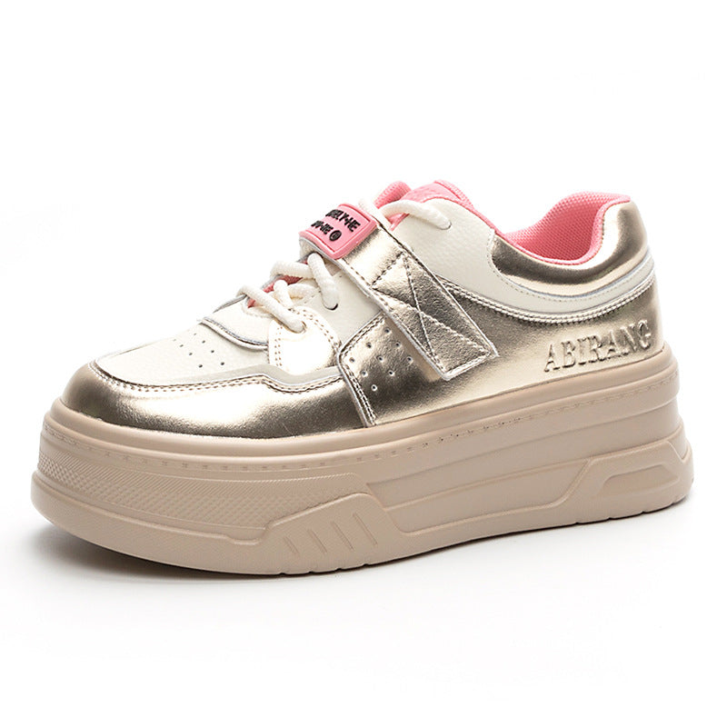 Women's Autumn Genuine White Thick Bottom Platform Sneakers