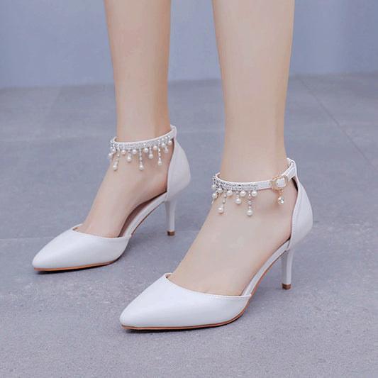 Plus Size Stiletto Pointed Toe Beaded Tassel Sandals