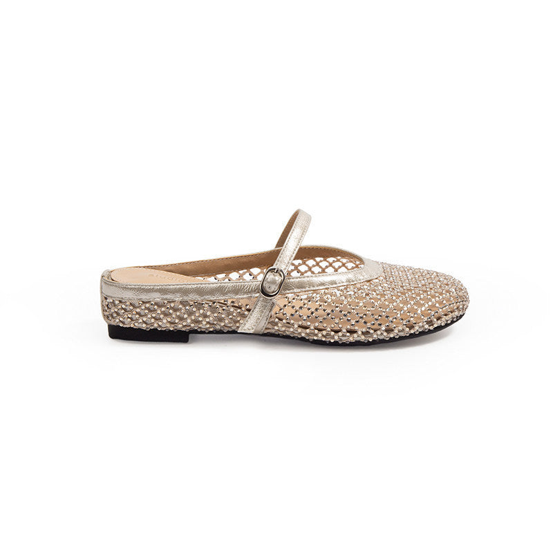 Women's Sheepskin Rhinestone Fishnet Pumps With Mary Women's Fashion Shoes