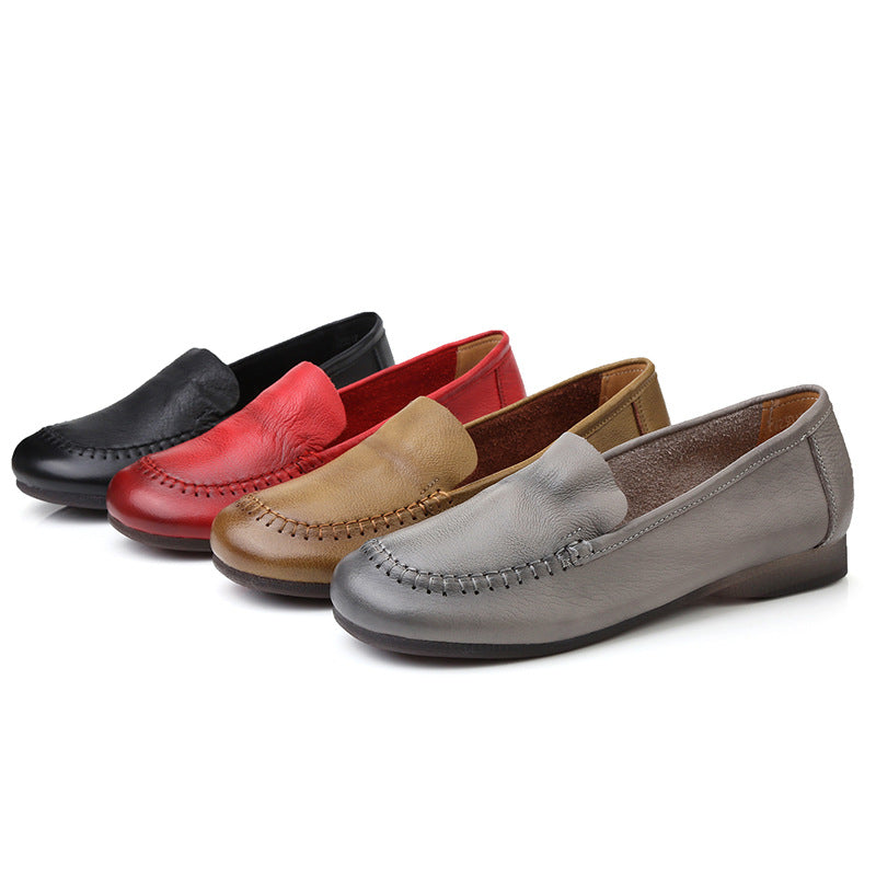 Women's Cowhide Slip-on Lazy Shallow Mouth Pregnant Casual Shoes
