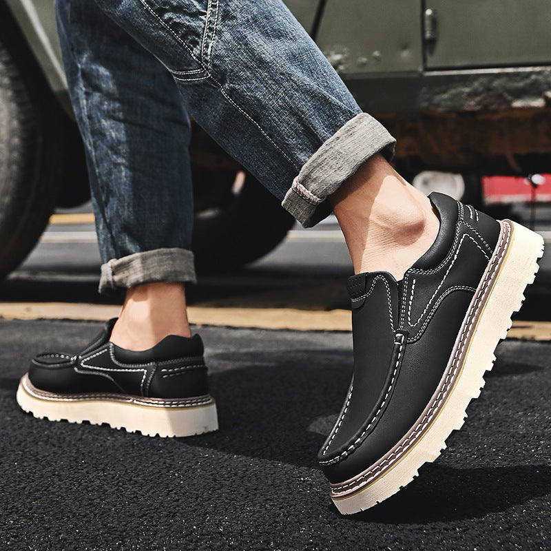 Men's Pedal Large Size Autumn Genuine Retro Platform Men's Casual Leather Shoes