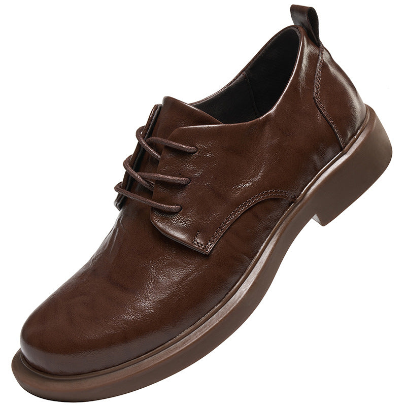 Men's Thin Brown Black First Layer Cowhide Leather Shoes