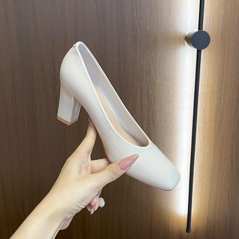 Women's Style Temperament Beautiful High Square Toe Chunky Commuter Simple Patent Women's Fashion Shoes