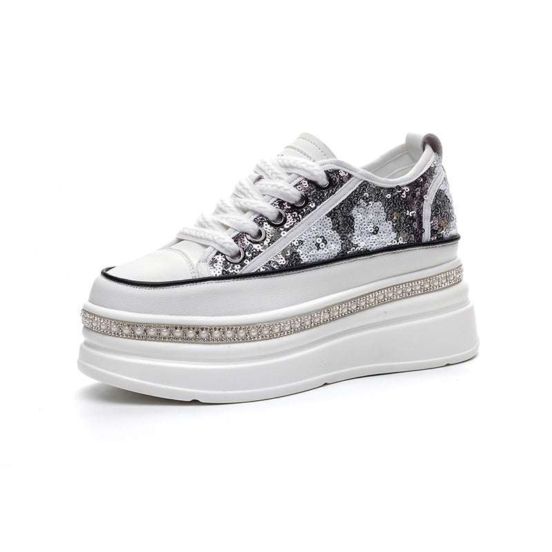 Women's White Summer Fashion Platform Sequined Small Casual Shoes