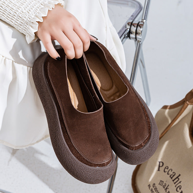 Women's Layer Cowhide Pumps Soft Bottom Surface Slip-on Lazy Flat Women's Casual Shoes