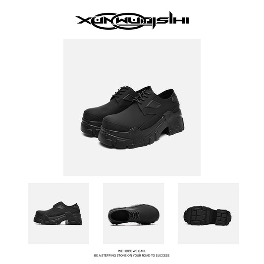 Big Head Fashion Black Ankle Thick Sole Height Leather Shoes