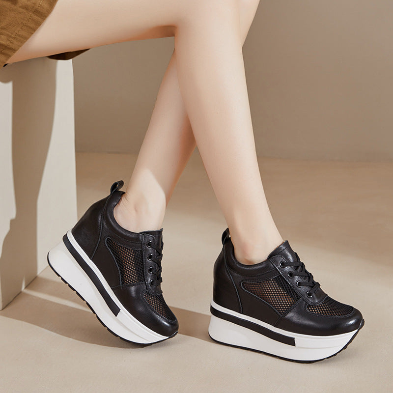 Platform Top Layer Cowhide Mesh White Sandals