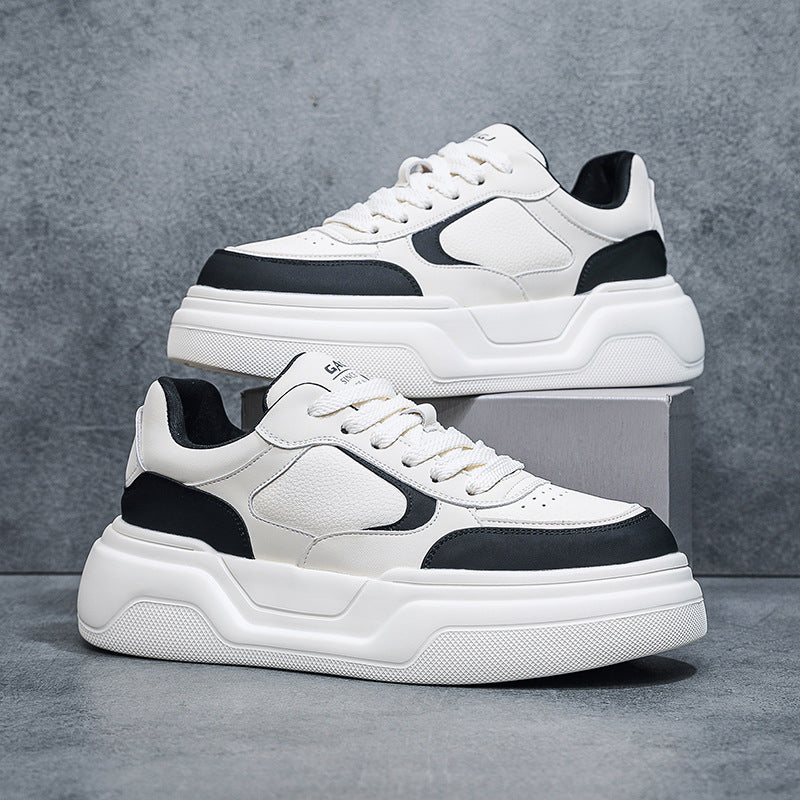 Men's White Color Block Platform Fashionable Support Small Single Quick Reverse Men's Board Shoes