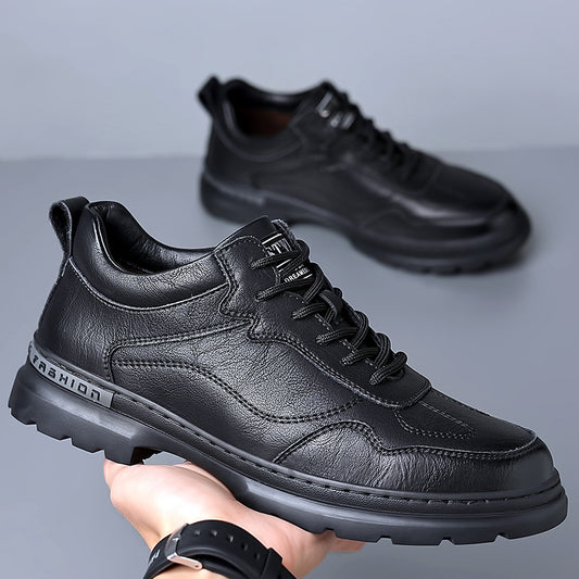 Men's Autumn Fashion Black Business Cowhide Soft Leather Shoes