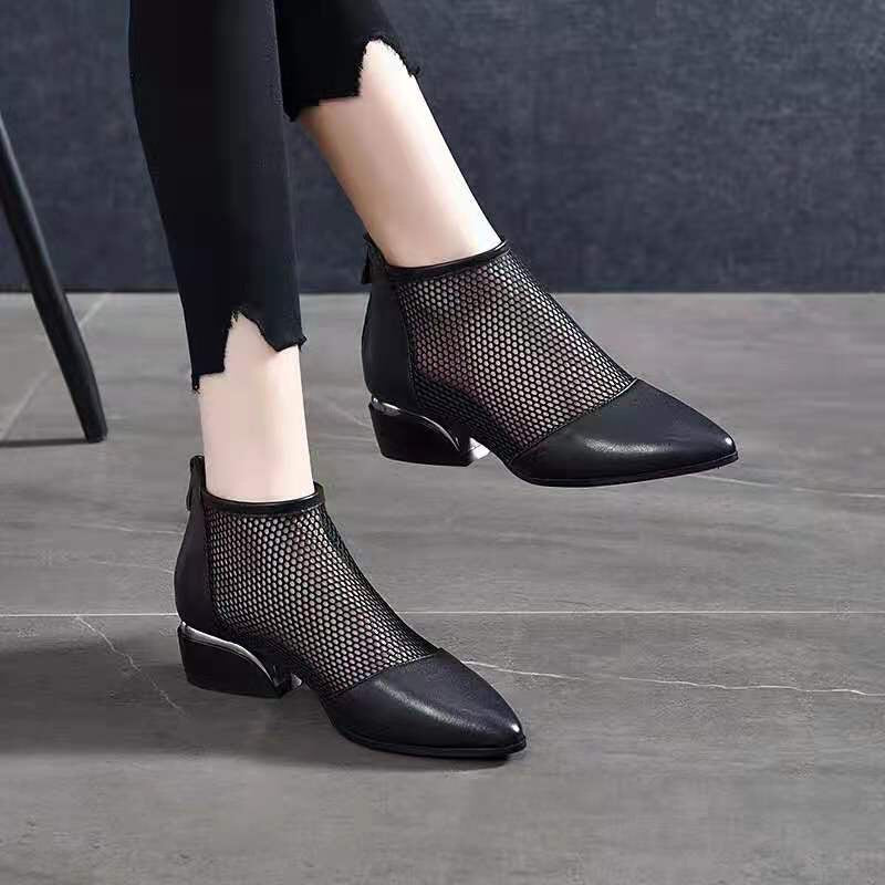 Women's Mid Mesh Surface Spring Genuine Pointed Toe Women's Shoes