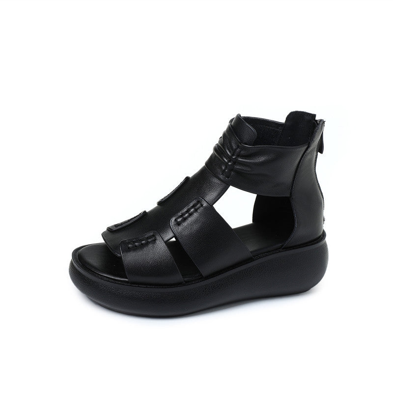 Women's Back Zipper Summer First Layer Cowhide Soft Bottom Sandals