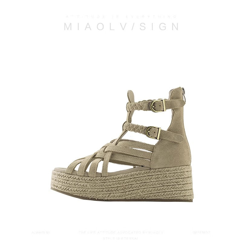 Women's Platform French Straw Roman Summer Open Casual Shoes