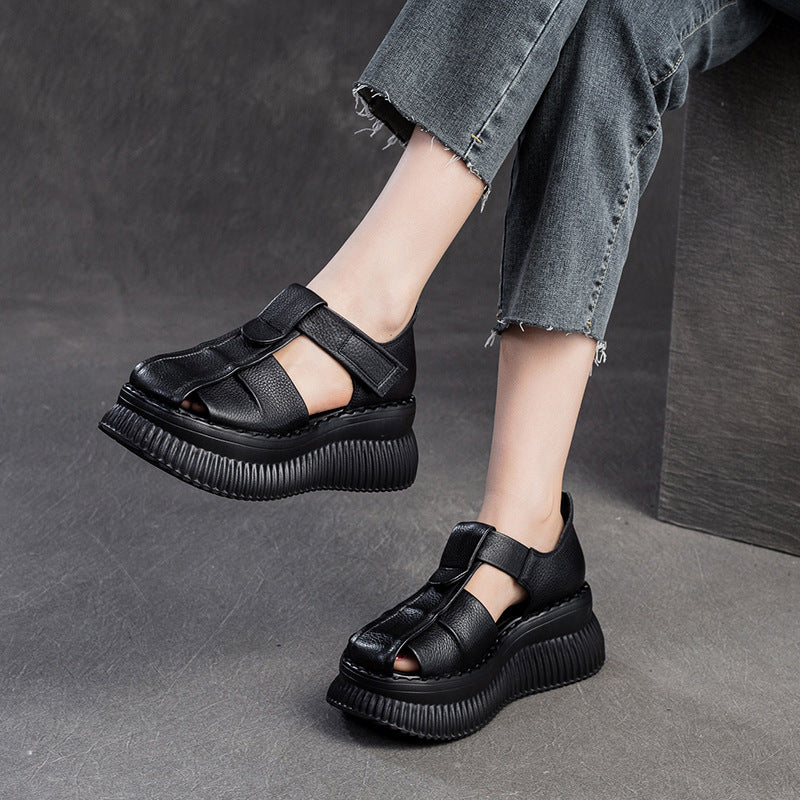Women's Closed Toe Platform Soft Surface Retro Top Sandals