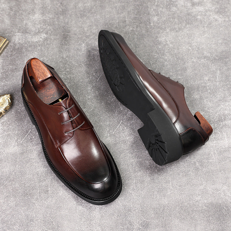 Men's Toe Round First Layer Cowhide Comfortable Leather Shoes