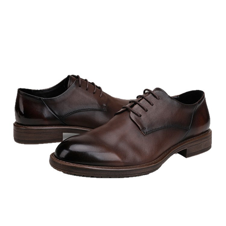 Genuine Simple Brown Color Staining Distressed Green Leather Shoes