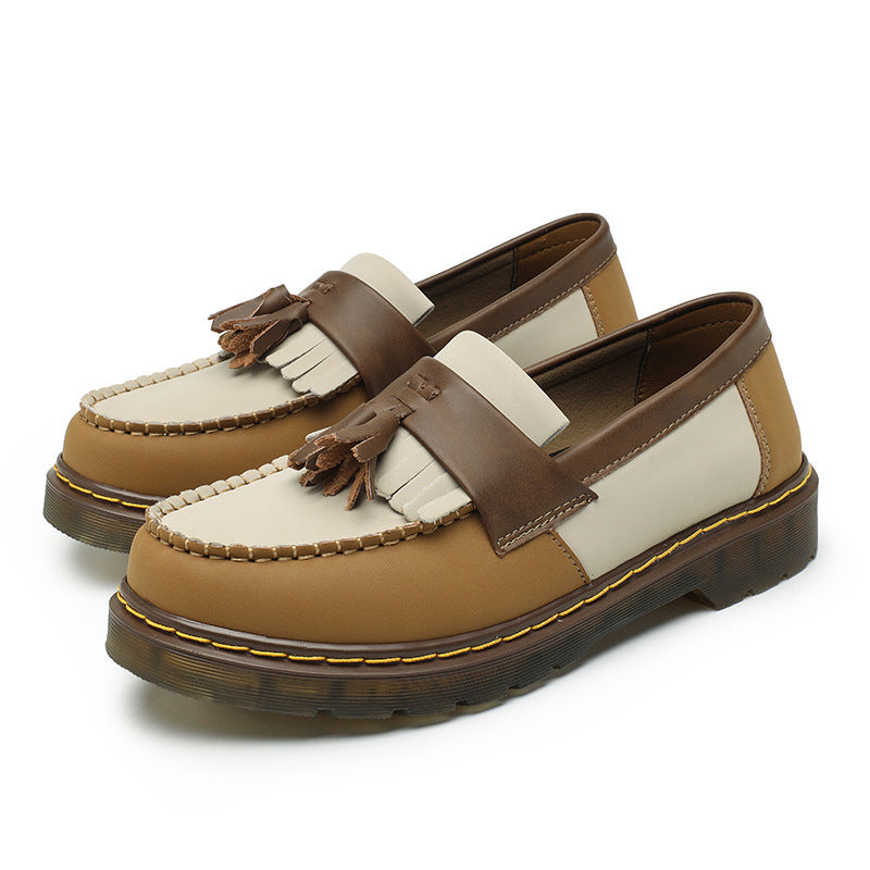 Women's Tassel Genuine British Style Fashion Round Toe Plus Men's Casual Leather Shoes