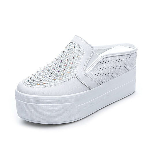 Women's High Wedge Half Hidden Platform White Sandals