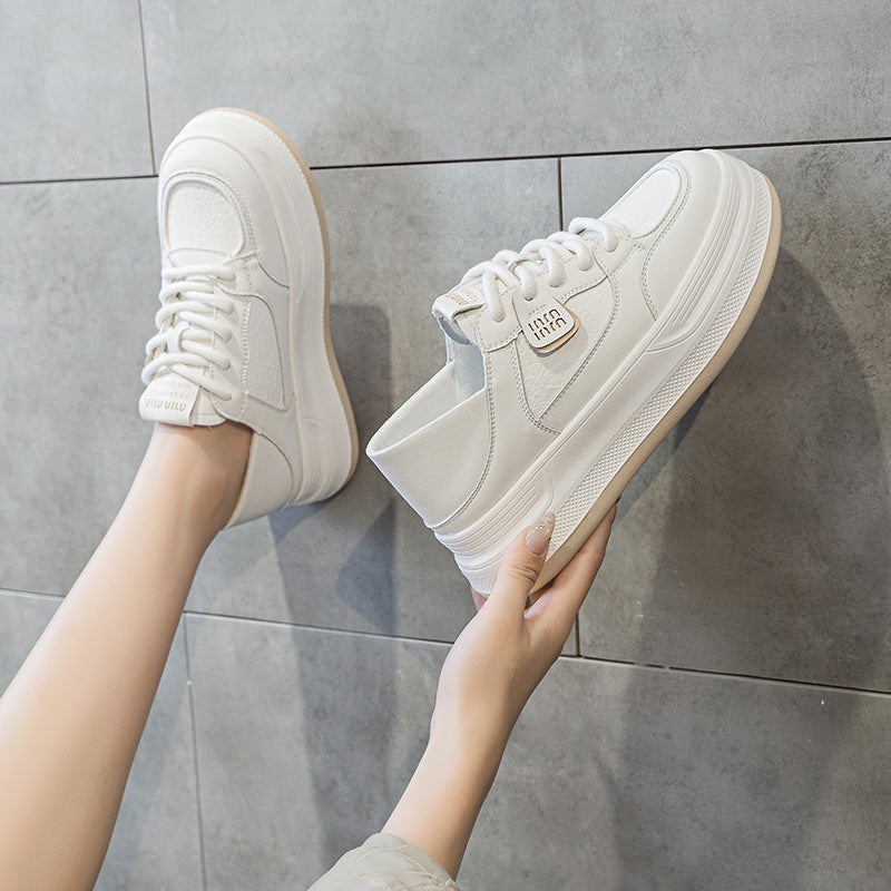 Women's White Spring Thick Bottom Height Increasing Insole Popular Women's Casual Shoes