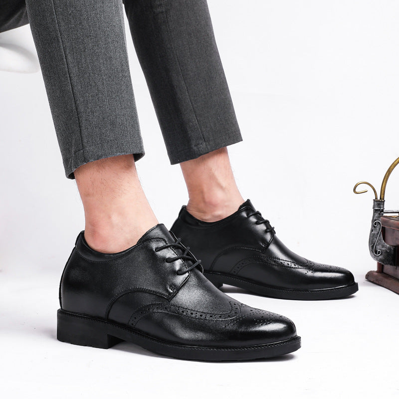 Men's Increasing Insole Brogue Business Formal Wear British Leather Shoes
