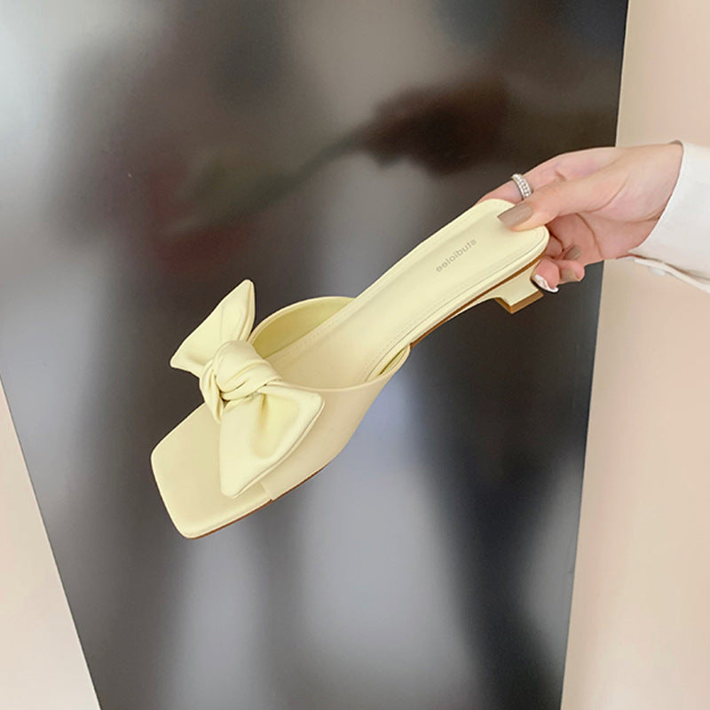 Women's French Style Bow Square Toe Short Sandals