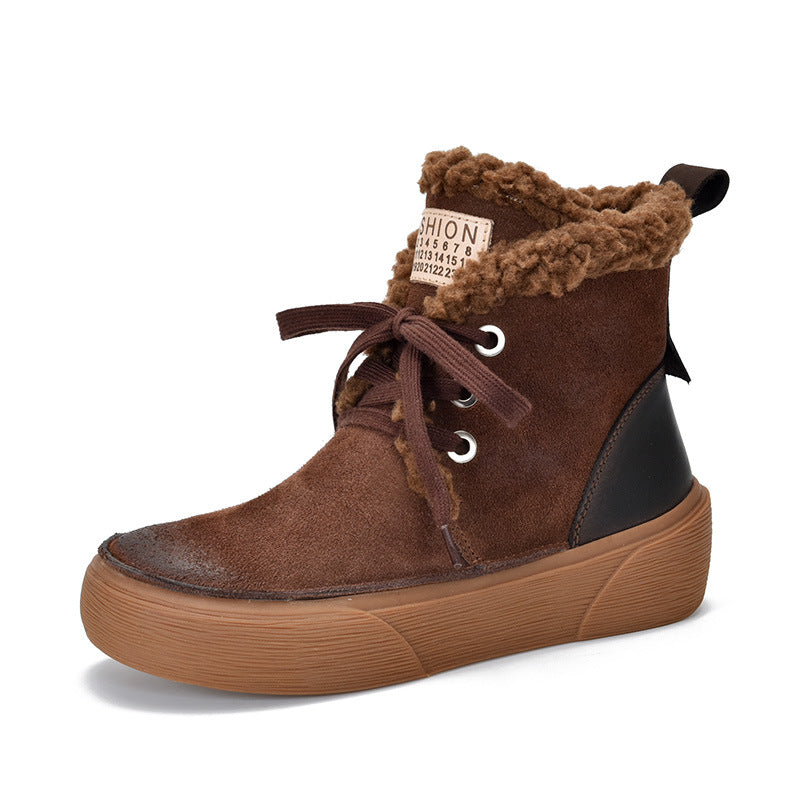 Women's Genuine Fleece-lined Thicker Thermal Winter Round Snow Boots