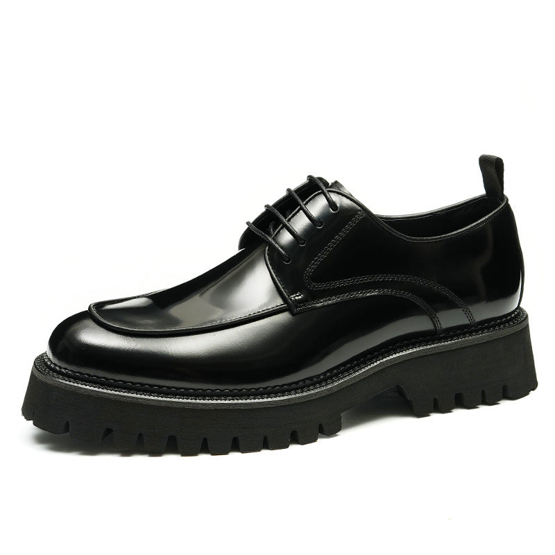 Men's Thick-soled Round Toe Bright Genuine Elevator Men's Business Leather Shoes