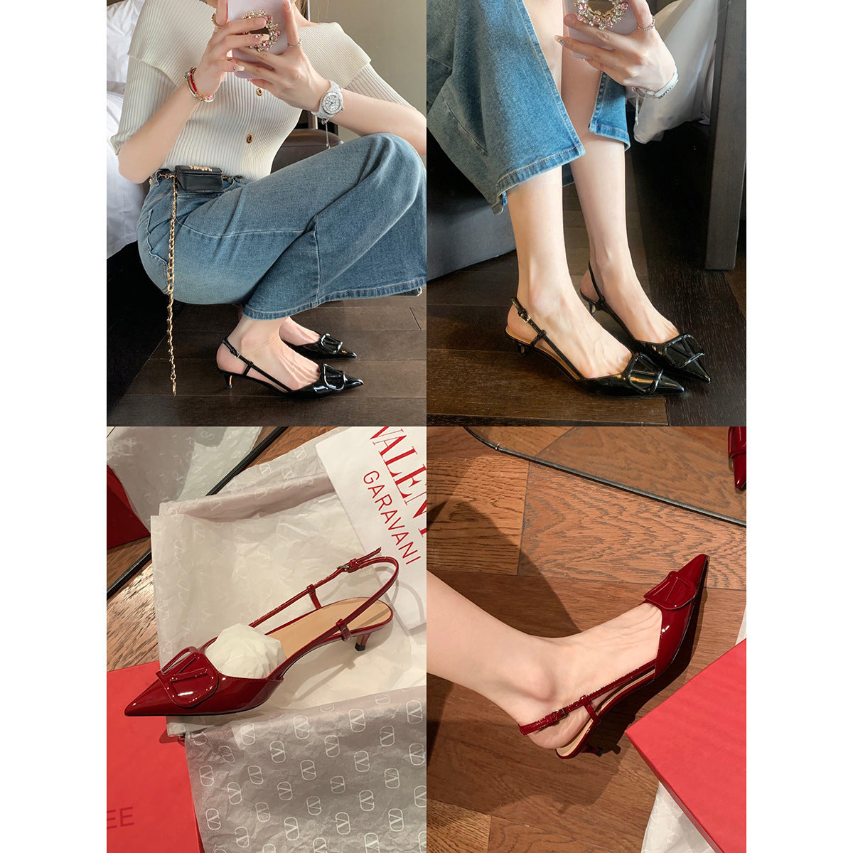 Women's Cowhide Version Grape Mom French Pointed Toe Pumps Heels