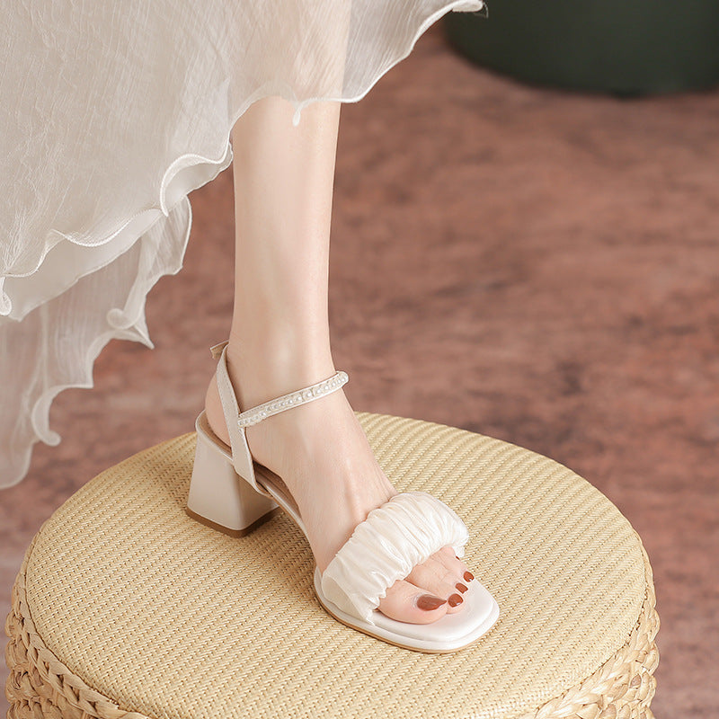 Women's Fairy Style Elegant High Pearl Bow Heels
