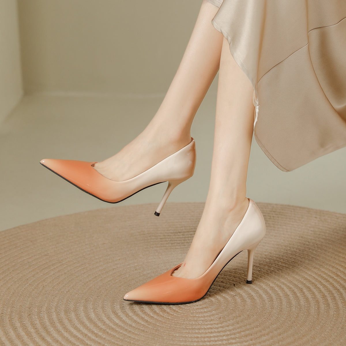 Women's Pointed High Stiletto Temperament Gradient Color Patent Low-cut Women's Fashion Shoes