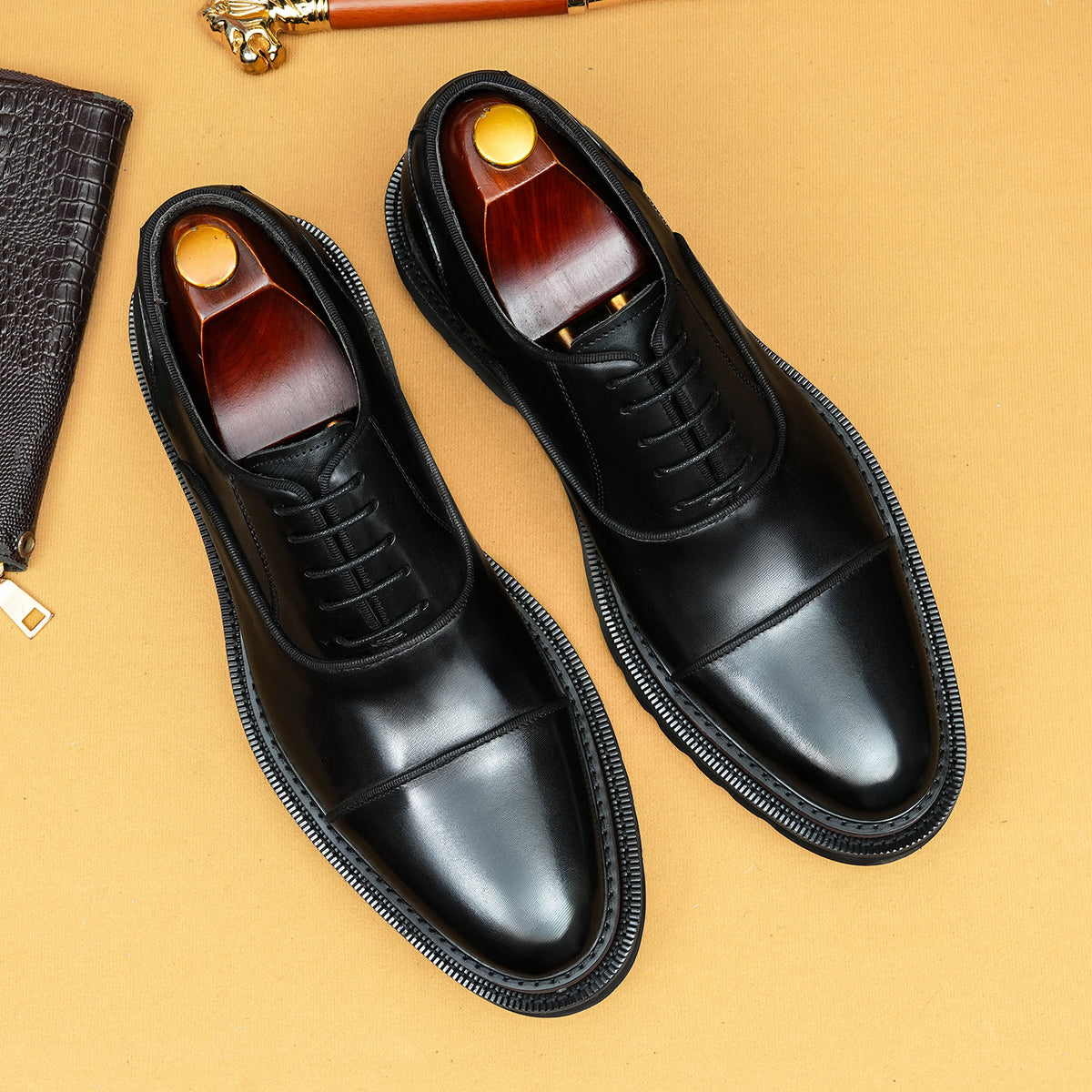 Men's Oxford British Color Block Platform Bridegroom Leather Shoes