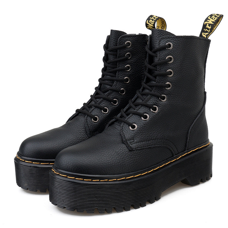 Women's Layer Litchi Pattern Female Side Zip Platform Boots