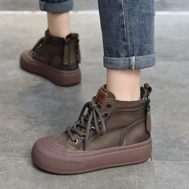 Women's Price Short Lace Up Round Toe Single Thick Boots