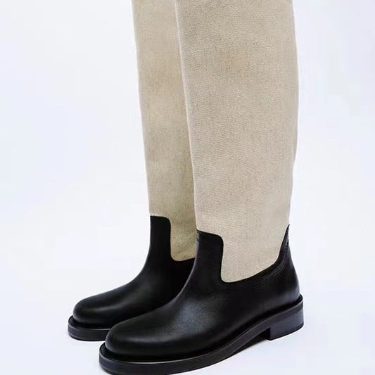 Matching Below The Knee Round Head Chunky Heels